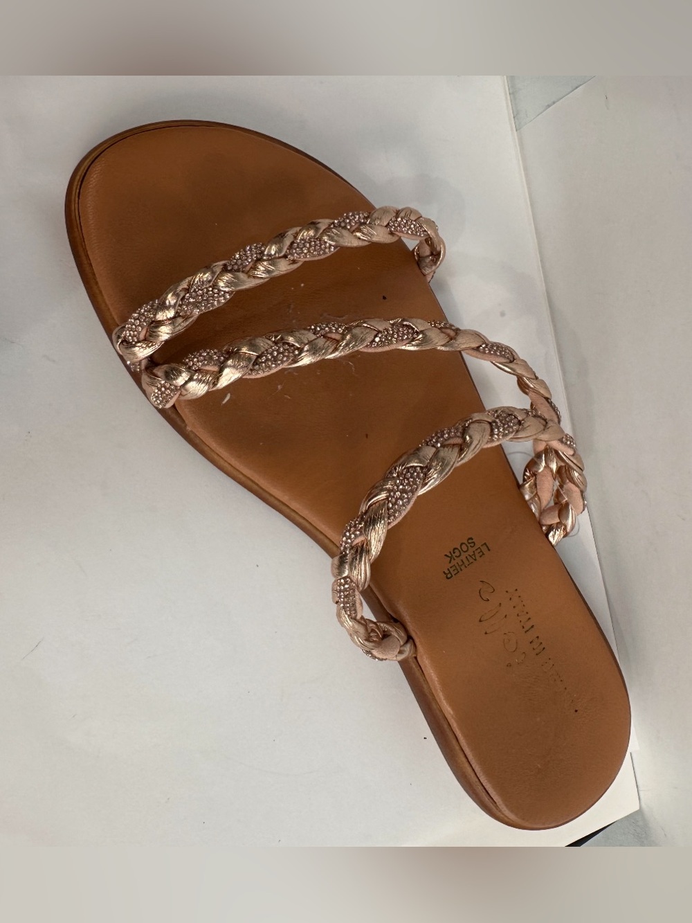Braided Metallic Rose Gold Leather Sandals - Women made in Italy